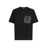 DOLCE & GABBANA COTTON DENIM-PATCH T-SHIRT IN BLACK