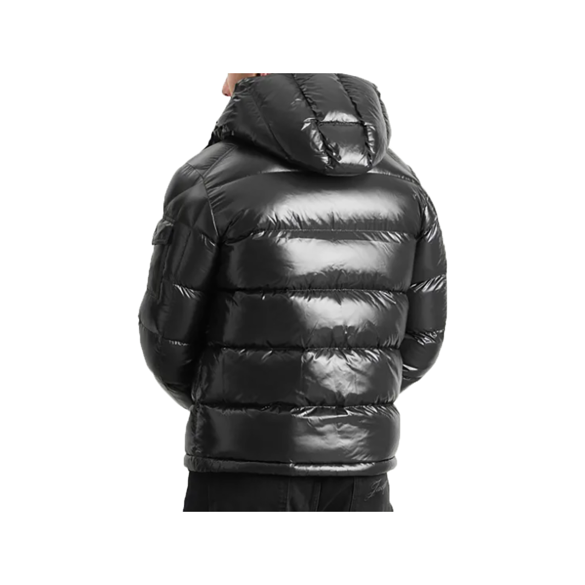 MONCLER MAYA LOGO PATCH SHELL DOWN JACKET IN BLACK