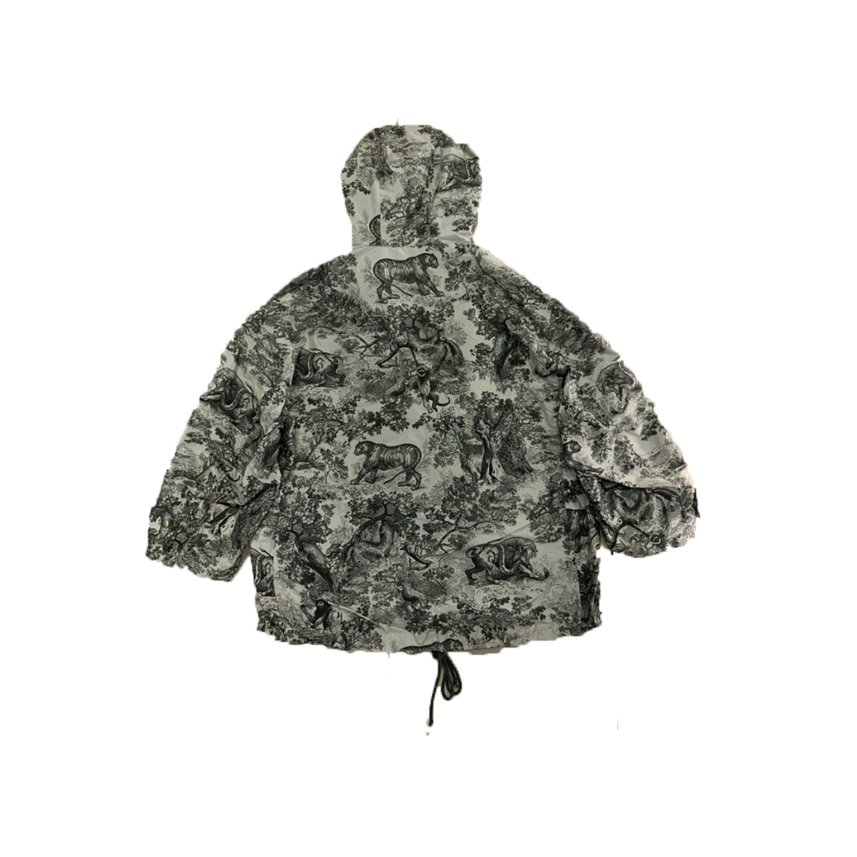 PRELOVED DIOR PRINTED SYNTHETIC HOODED OVERSIZED JACKET IN GREY