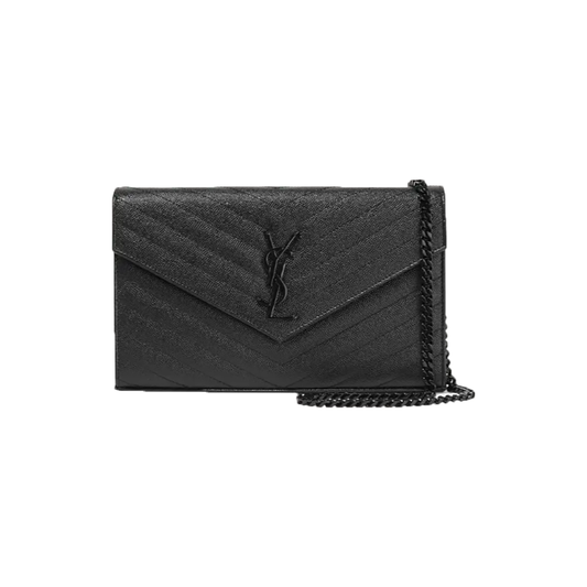 SAINT LAURENT CASSANDRE CHAIN LEATHER WALLET IN BLACK