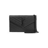 SAINT LAURENT CASSANDRE CHAIN LEATHER WALLET IN BLACK