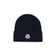 MONCLER LOGO RIBBED COTTON BEANIE IN NAVY