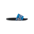 BURBERRY CHECKED CANVAS SLIDERS IN BLUE