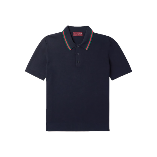 GUCCI SILK AND COTTON-BLEND POLO IN NAVY