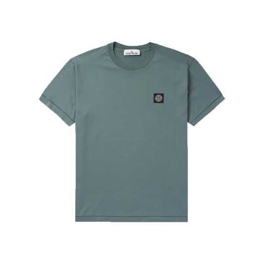 STONE ISLAND LOGO GARMENT T-SHIRT IN GRAY/GREEN