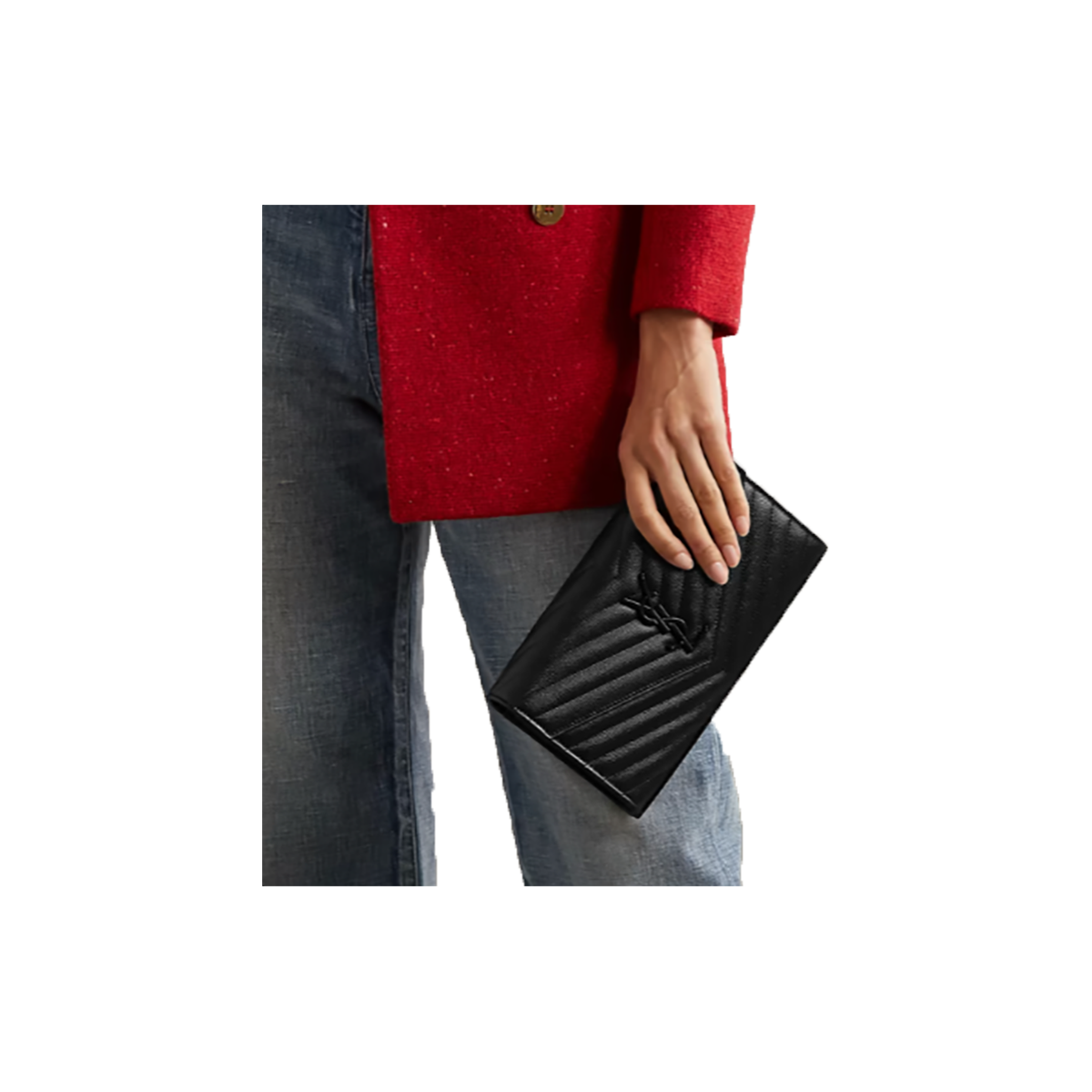 SAINT LAURENT CASSANDRE CHAIN LEATHER WALLET IN BLACK