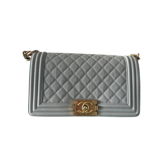 PRELOVED CHANEL LIGHT GREY CAVIAR MEDIUM BOY BAG