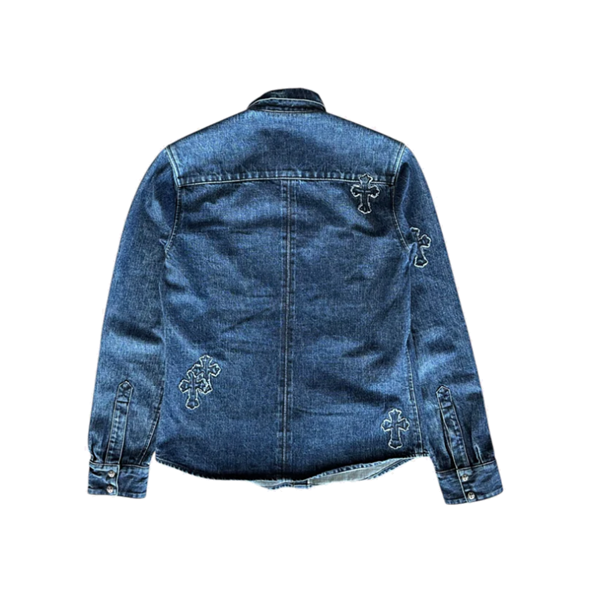 PRELOVED CHROME HEARTS EMBROIDRED CROSS PATCH DENIM SHIRT