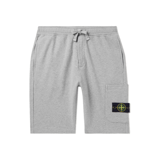 STONE ISLAND STRAIGHT LEG LOGO BADGE CARGO JERSEY SHORTS IN GRAY