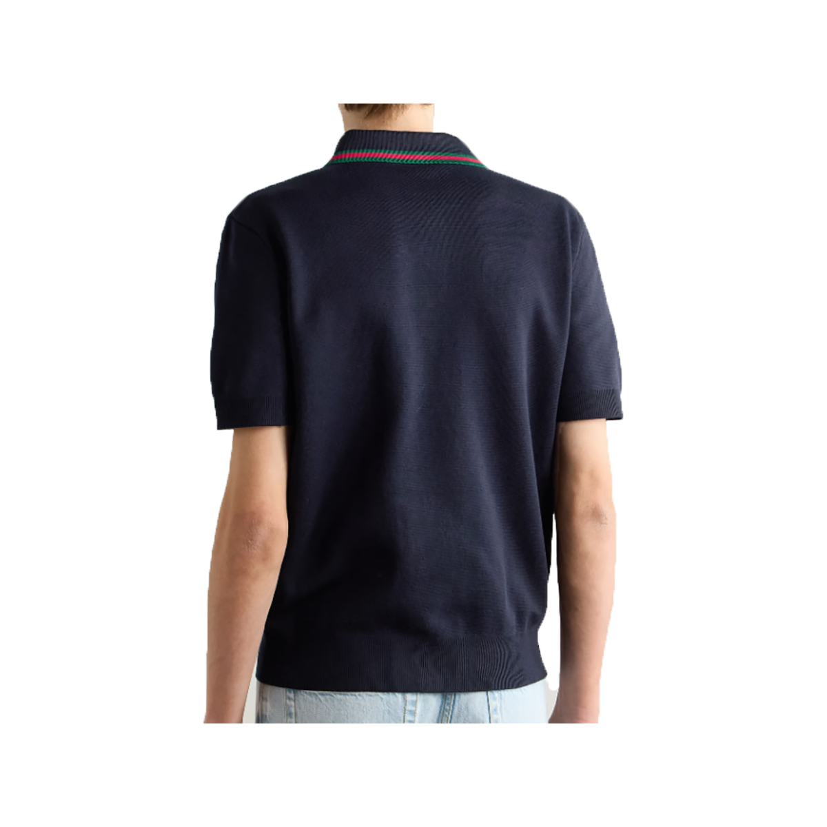 GUCCI SILK AND COTTON-BLEND POLO IN NAVY