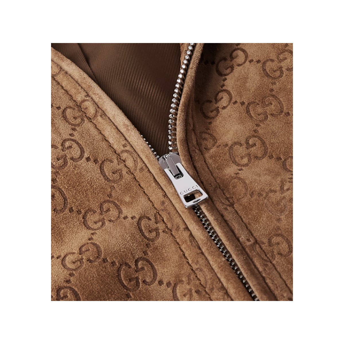 GUCCI LOGO-DEBOSSED SUEDE JACKET IN CAMEL