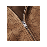 GUCCI LOGO-DEBOSSED SUEDE JACKET IN CAMEL