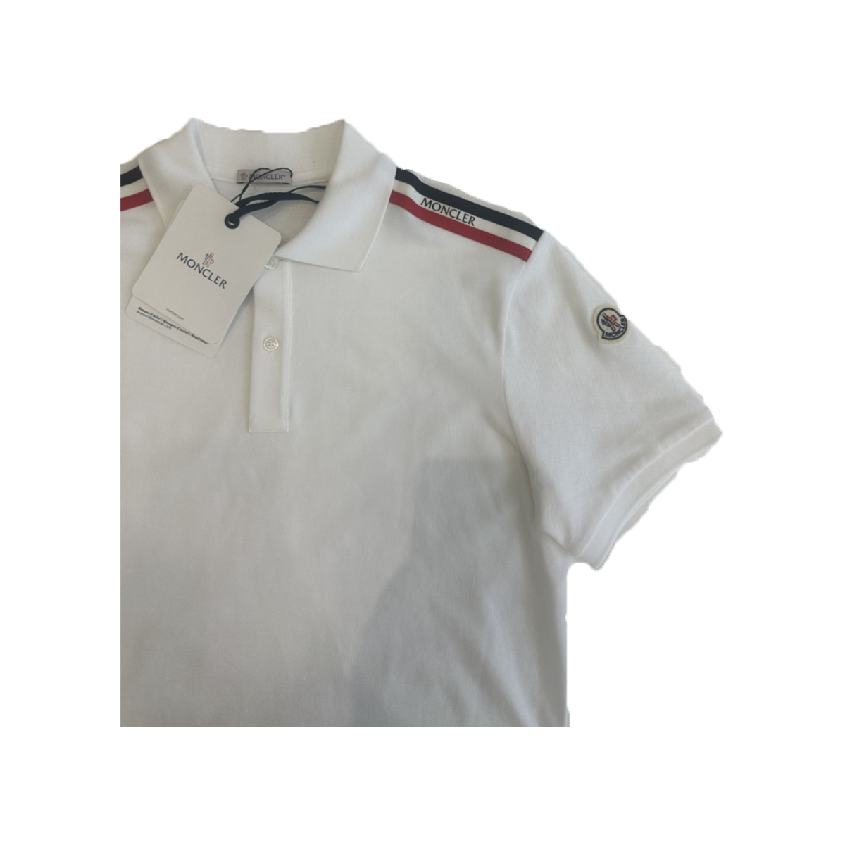 MONCLER TRI COLOUR POLO SHIRT IN WHITE