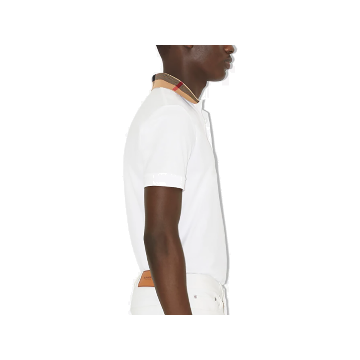 BURBERRY CHECK COLLAR COTTON POLO IN WHITE