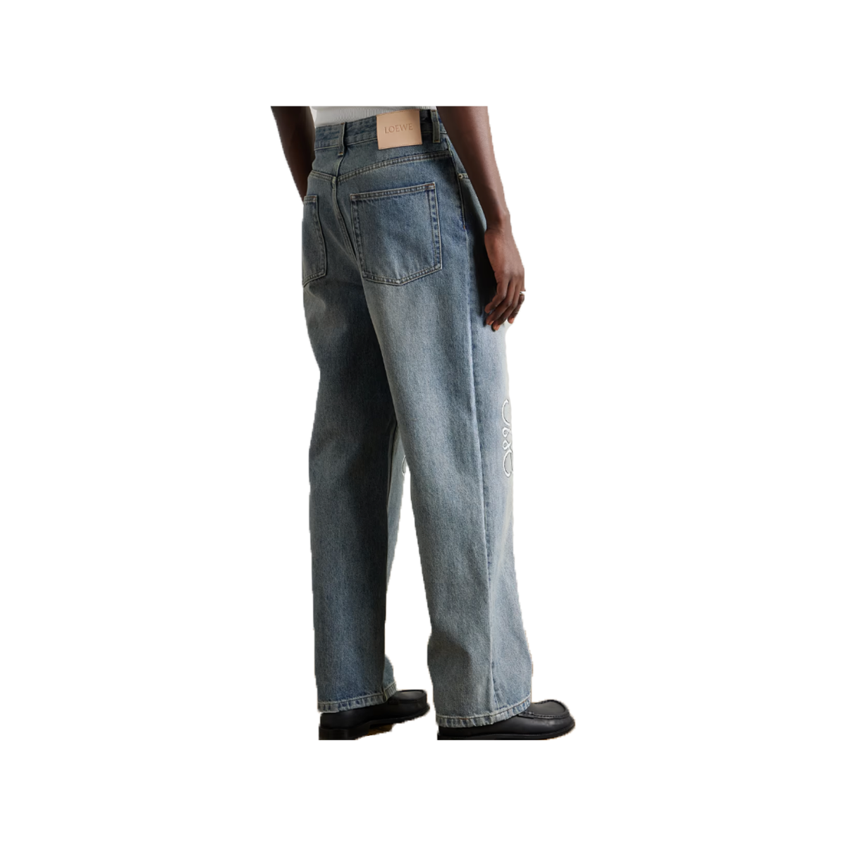 LOEWE STRAIGHT-LEG LOGO EMBROIDERED JEANS IN BLUE