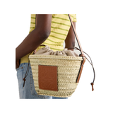 LOEWE PAULAS IBIZA RAFFIA BUCKET BAG IN TAN