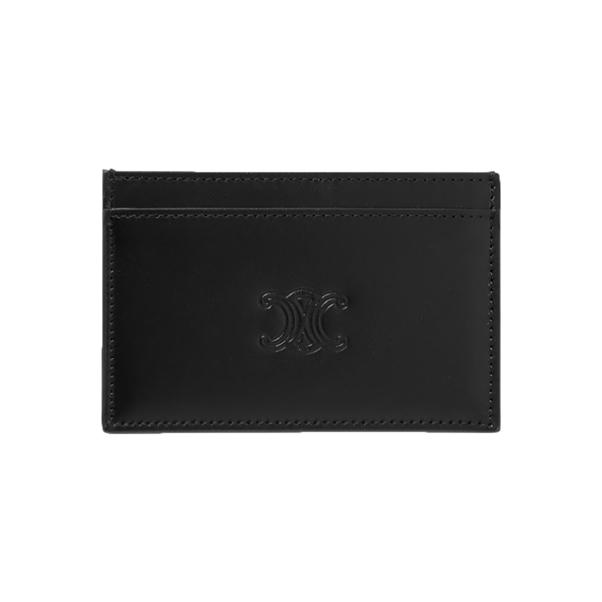 CELINE HOMME TRIOMPHE LOGO-EMBOSSED LEATHER CARDHOLDER IN BLACK