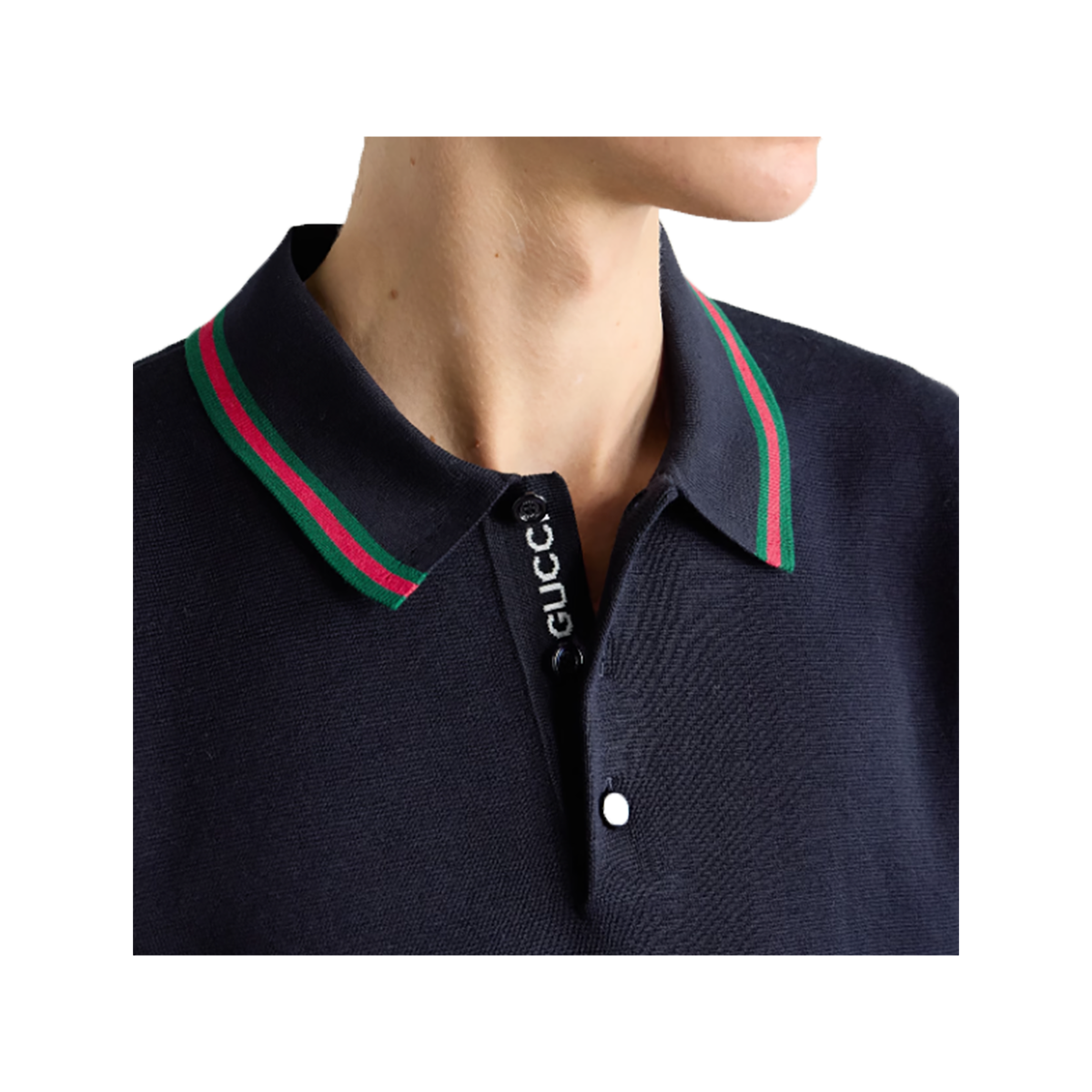 GUCCI SILK AND COTTON-BLEND POLO IN NAVY