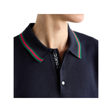 GUCCI SILK AND COTTON-BLEND POLO IN NAVY
