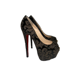 PRLOVED CHRISTIAN LOUBOUTIN PATENT ARABESQUE MOTIF 160 HIGHNESS HEELS