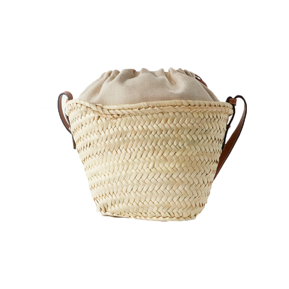 LOEWE PAULAS IBIZA RAFFIA BUCKET BAG IN TAN