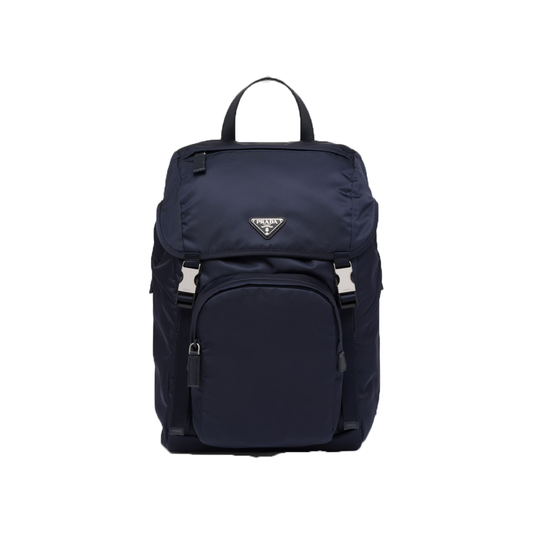 PRADA RE-NYLON AND SAFFIANO LEATHER BACKPACK IN NAVY