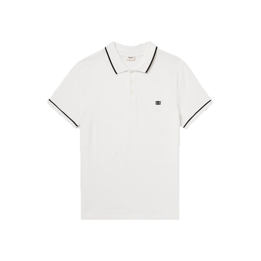 CELINE HOMME SLIM-FIT LOGO EMBROIDERED COTTON POLO SHIRT IN WHITE