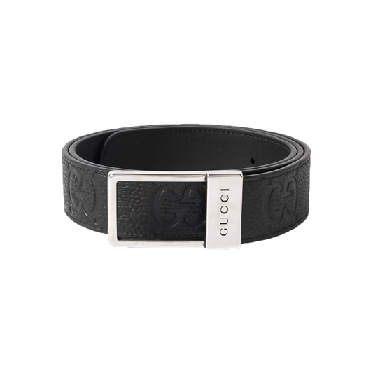 GUCCI 3.5CM LOGO-DEBOSSED LEATHER BELT IN BLACK