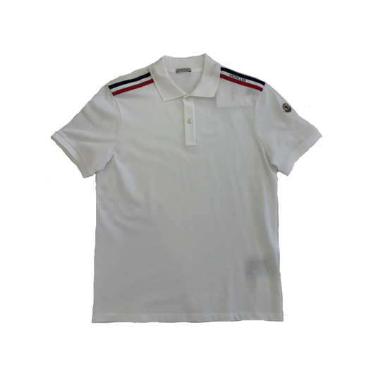 MONCLER TRICOLOUR POLO SHIRT IN WHITE