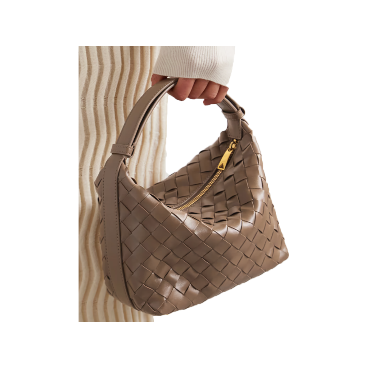 BOTTEGA VENETA MINI WALLACE INTRECCIATO LEATHER SHOULDER BAG IN BROWN
