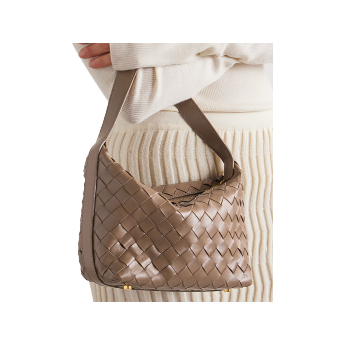 BOTTEGA VENETA MINI WALLACE INTRECCIATO LEATHER SHOULDER BAG IN BROWN