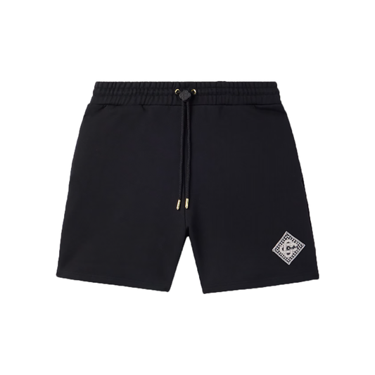 CASABLANCA STRAIGHT-LEG EMBELLISHED COTTON SHORTS IN BLACK