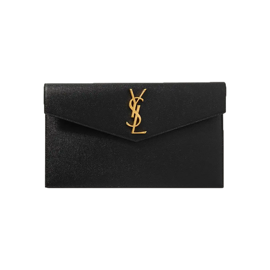 SAINT LAURENT UPTOWN TEXTURED-LEATHER CLUTCH IN BLACK