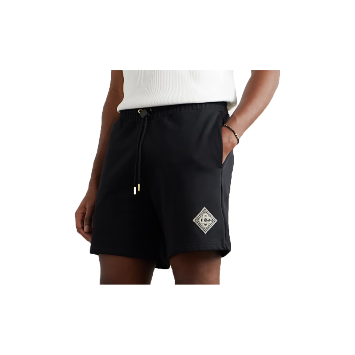 CASABLANCA STRAIGHT-LEG EMBELLISHED COTTON SHORTS IN BLACK