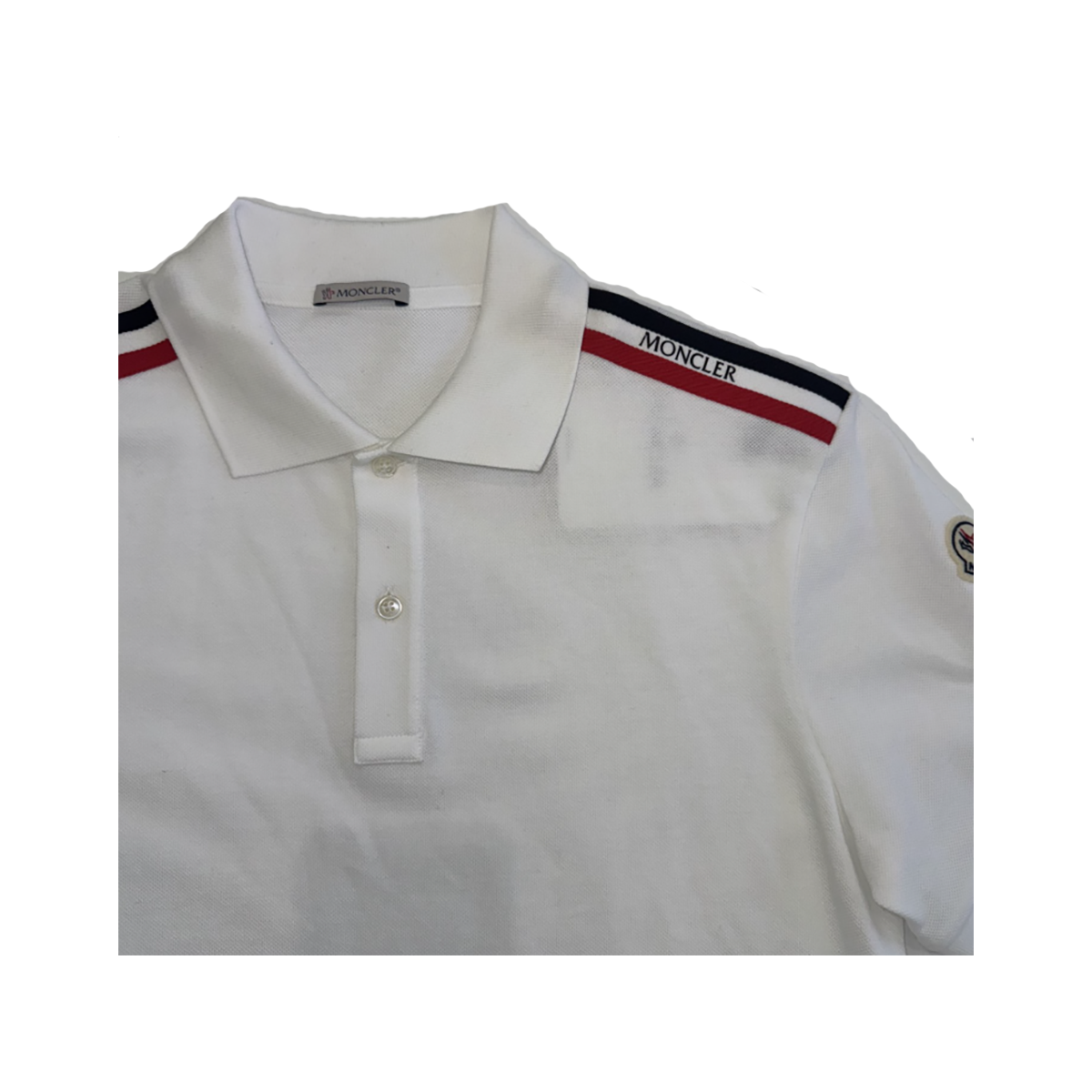 MONCLER TRICOLOUR POLO SHIRT IN WHITE
