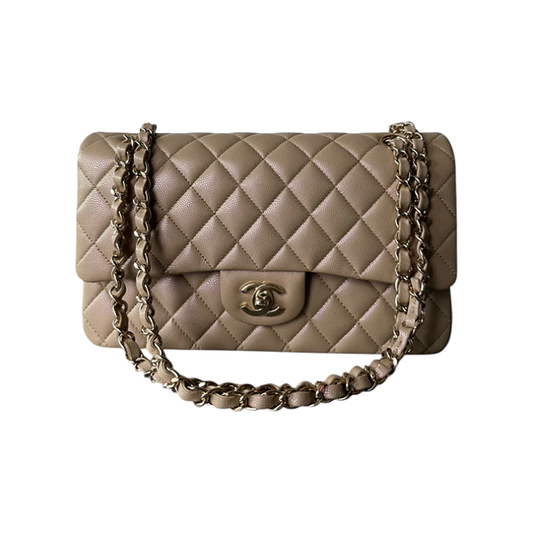 CHANEL IRIDESCENT BEIGE CAVIAR QUILTED MEDIUM FLAP BAGIN BEIGE