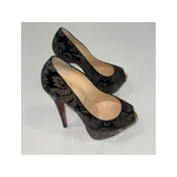 PRLOVED CHRISTIAN LOUBOUTIN PATENT ARABESQUE MOTIF 160 HIGHNESS HEELS