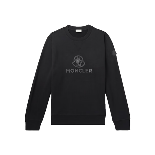 MONCLER LOGO-APPLIQIED COTTON AND CASHMERE BLEND SWEATER IN BLACK