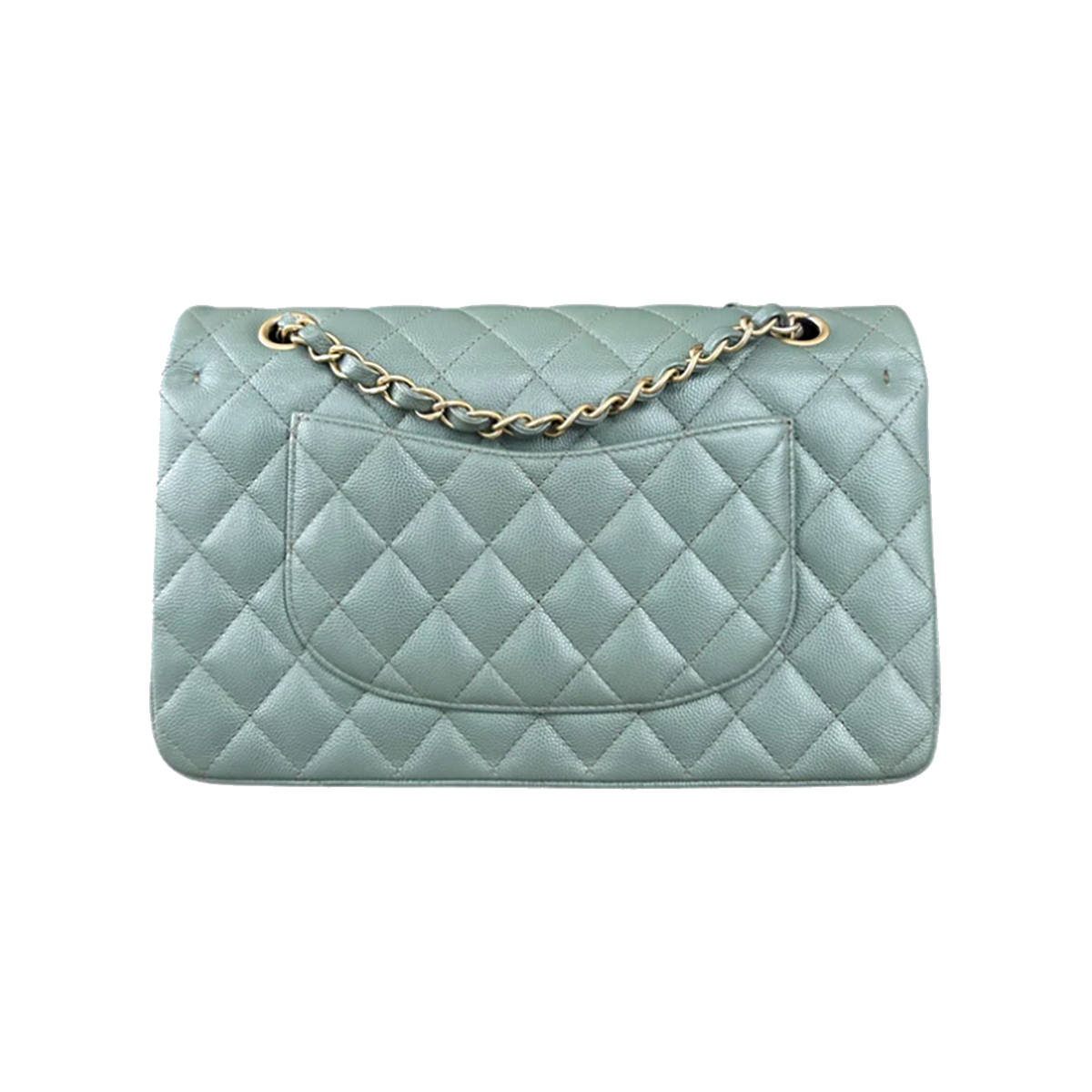CHANEL QUILTED LEATHER CAVIAR MEDIUM FLAP BAG IN GREEN
