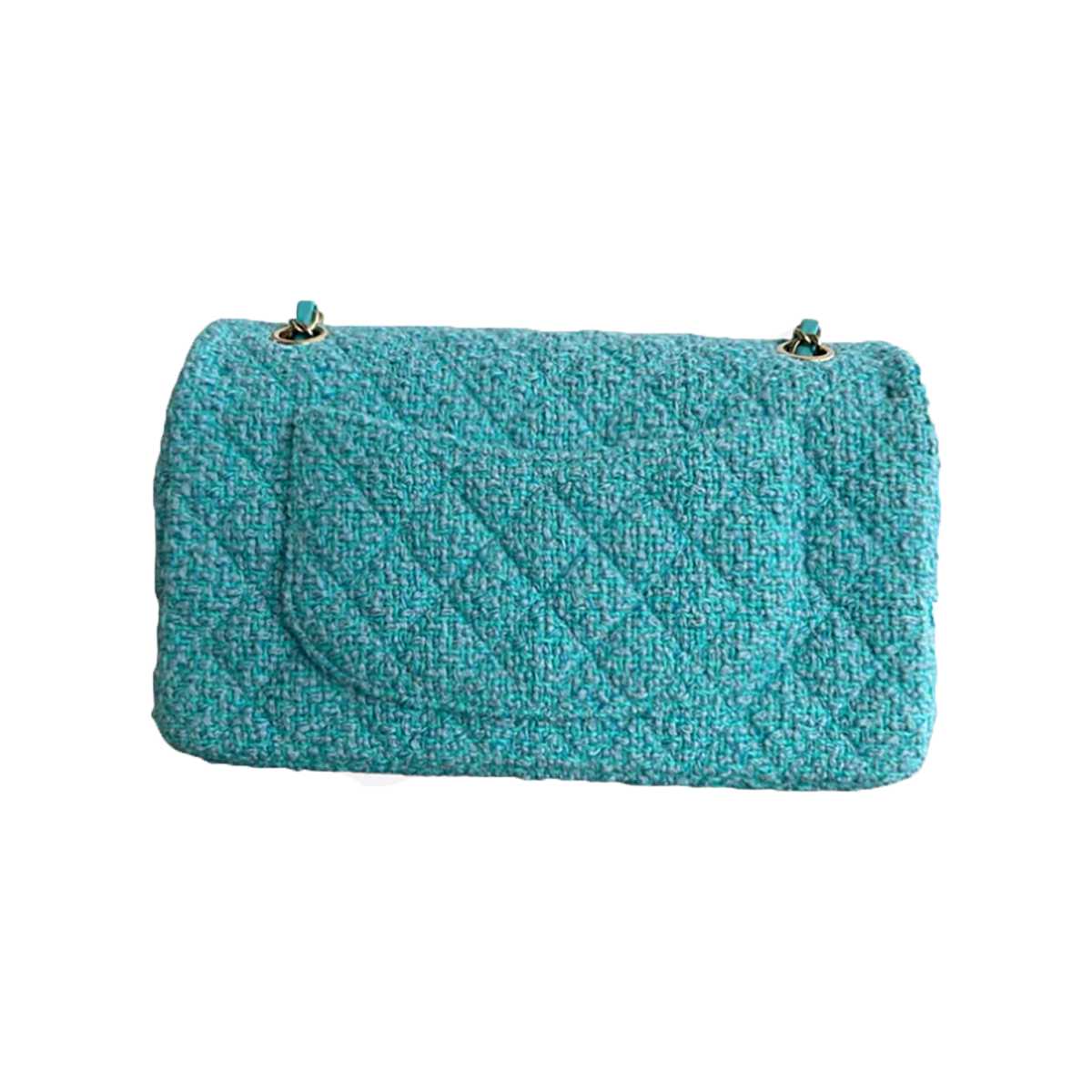 CHANEL TWEED QUILTED MEDIUM FLAP BAG IN TURQUOISE
