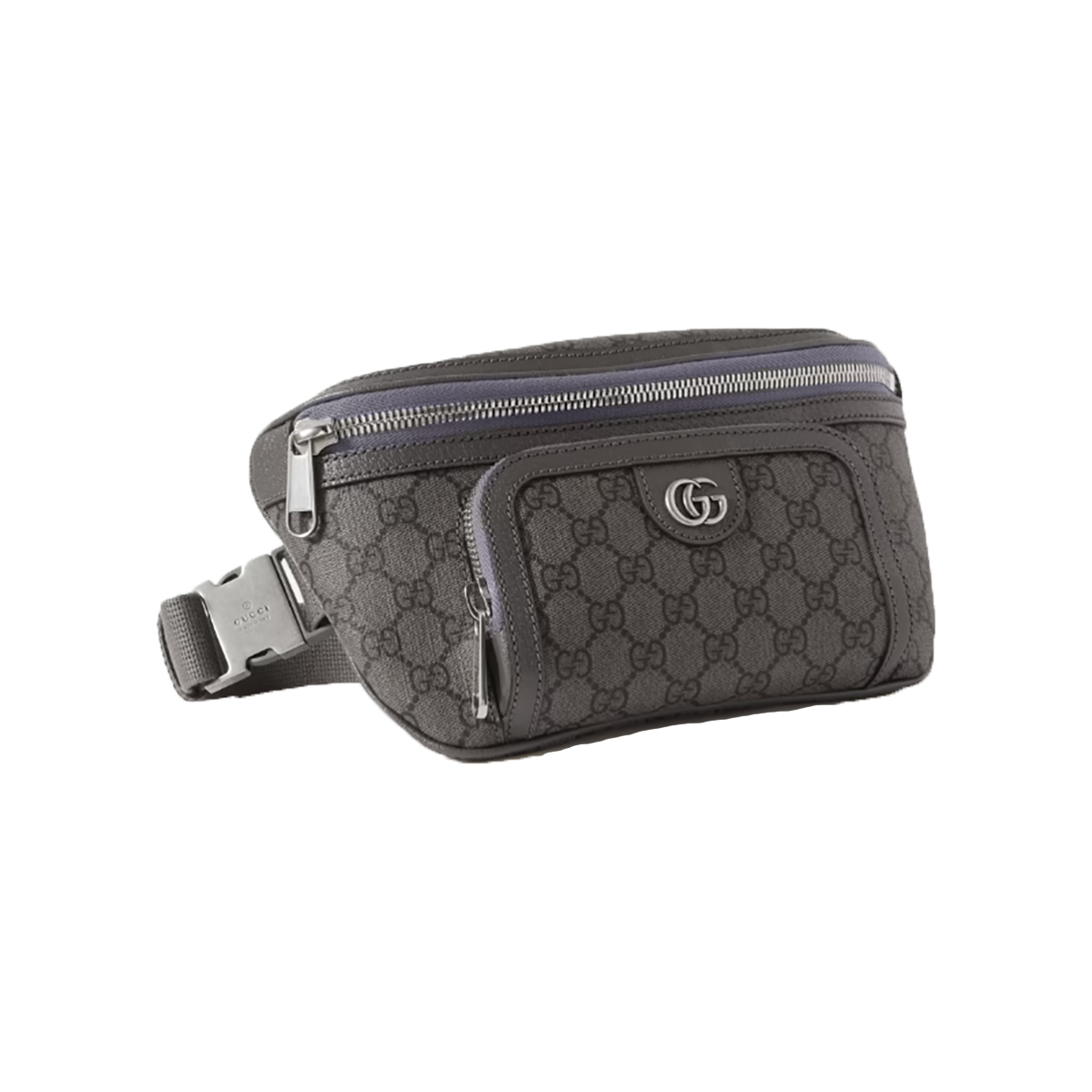 GUCCI OPHIDIA LEATHER-TRIMMED MONOGRAM BUMBAG IN GRAY