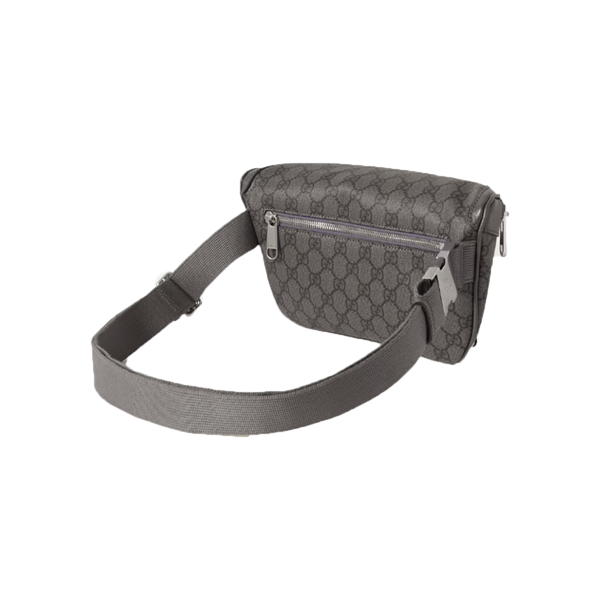 GUCCI OPHIDIA LEATHER-TRIMMED MONOGRAM BUMBAG IN GRAY