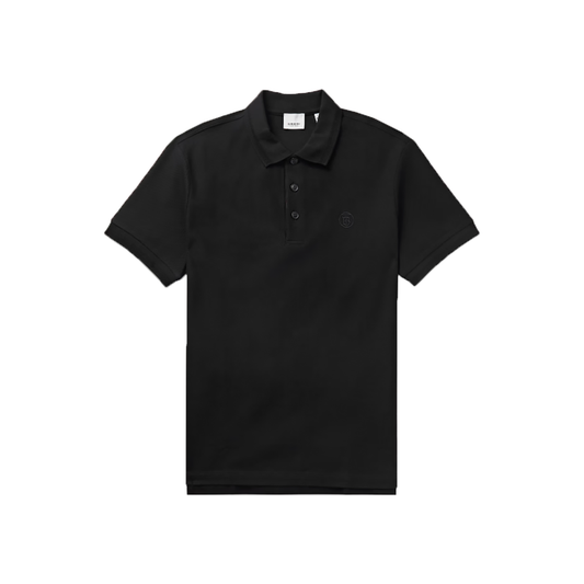 BURBERRY LOGO-EMBROIDERED COTTON-PIQUE POLO IN BLACK