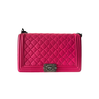 PRELOVED HOT PINK QUILTED LAMBSKIN MEDIUM BOY BAG