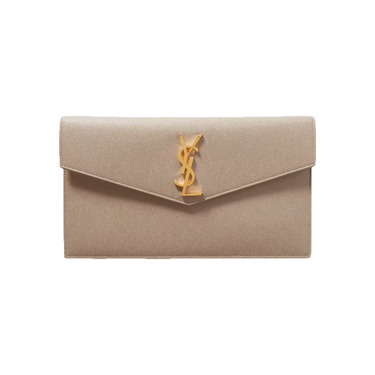 SAINT LAURENT UPTOWN TEXTURED-LEATHER CLUTCH IN BEIGE