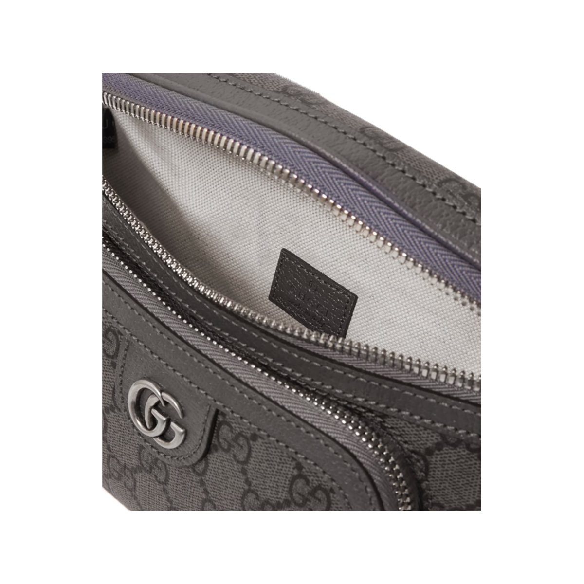 GUCCI OPHIDIA LEATHER-TRIMMED MONOGRAM BUMBAG IN GRAY