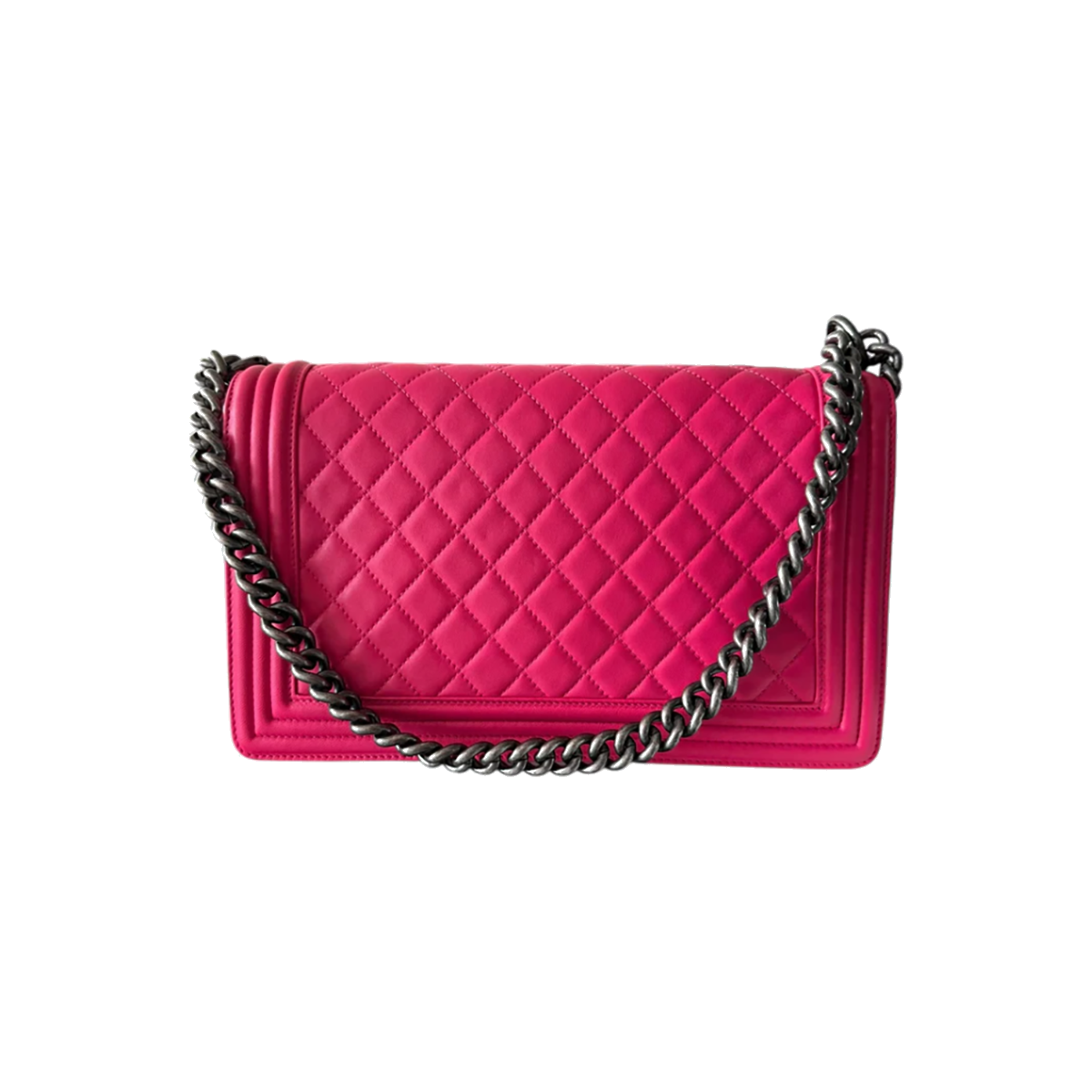 PRELOVED HOT PINK QUILTED LAMBSKIN MEDIUM BOY BAG