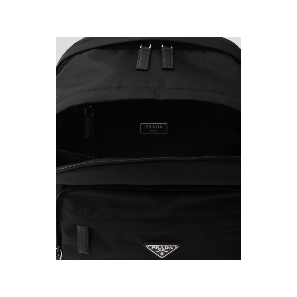 PRADA RE-NYLON AND SAFFIANO LEATHER BACKPACK IN BLACK