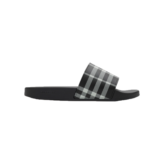 BURBERRY ICONIC CHECK SLIDERS IN BLACK/CALICO