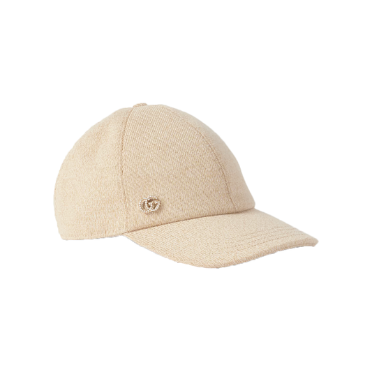 GUCCI CRYSTAL-EMBELLISHED LEATHER-TRIMMED WOOL-BLEND BASEBALL CAP